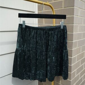 Vintage emerald green velvet mini ruffle skirt